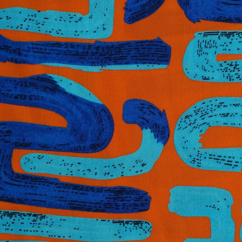 Preview: Viskose Druck grafisches Muster türkis blau orange